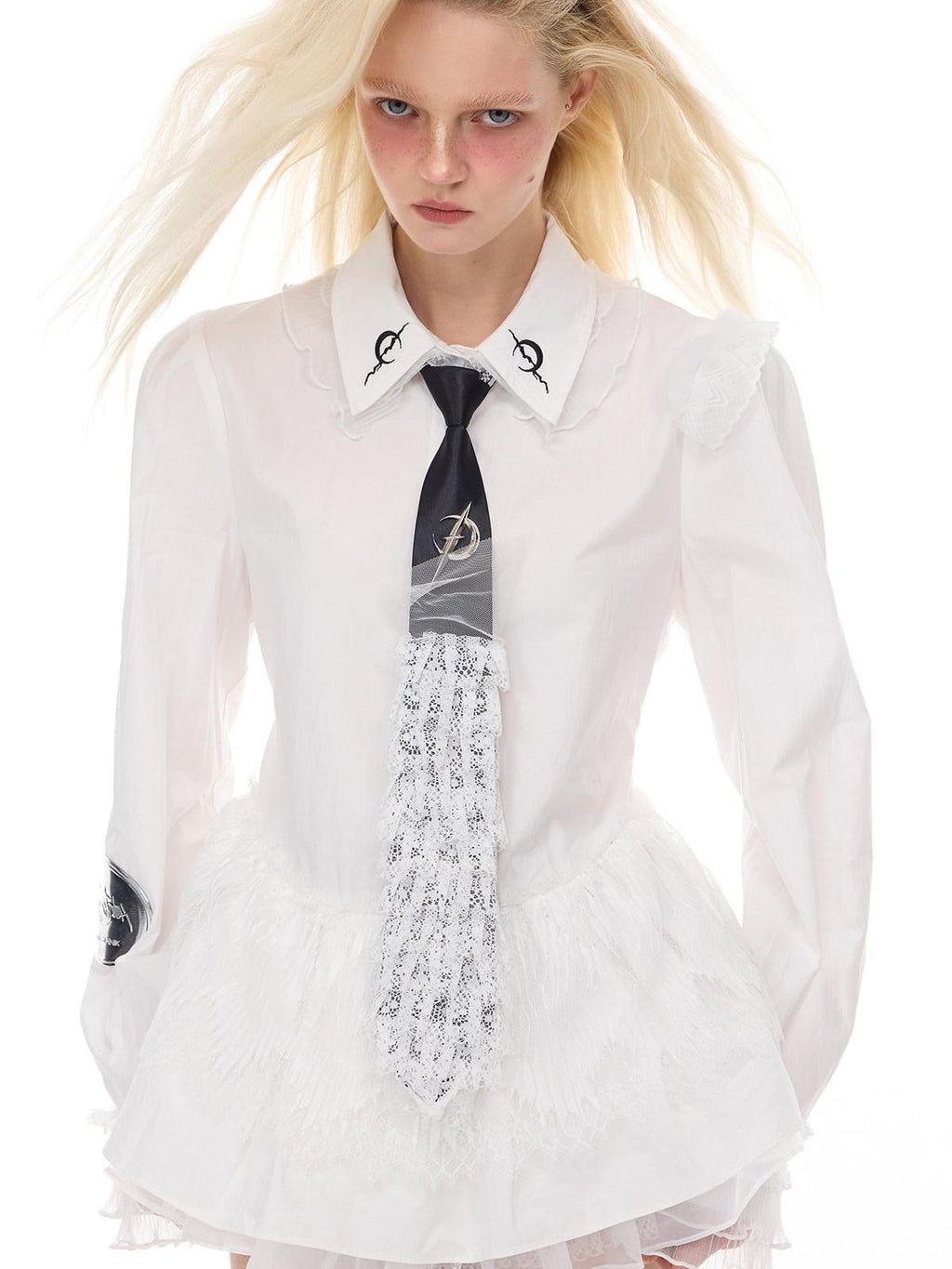 PINKSPINK Lace Ruffle Polo Collar Button Long Sleeve Uv Protection Women's Cotton Shirts