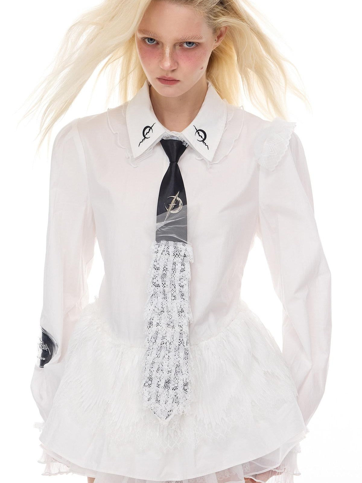 PINKSPINK Lace Ruffle Polo Collar Button Long Sleeve Uv Protection Women's Cotton Shirts