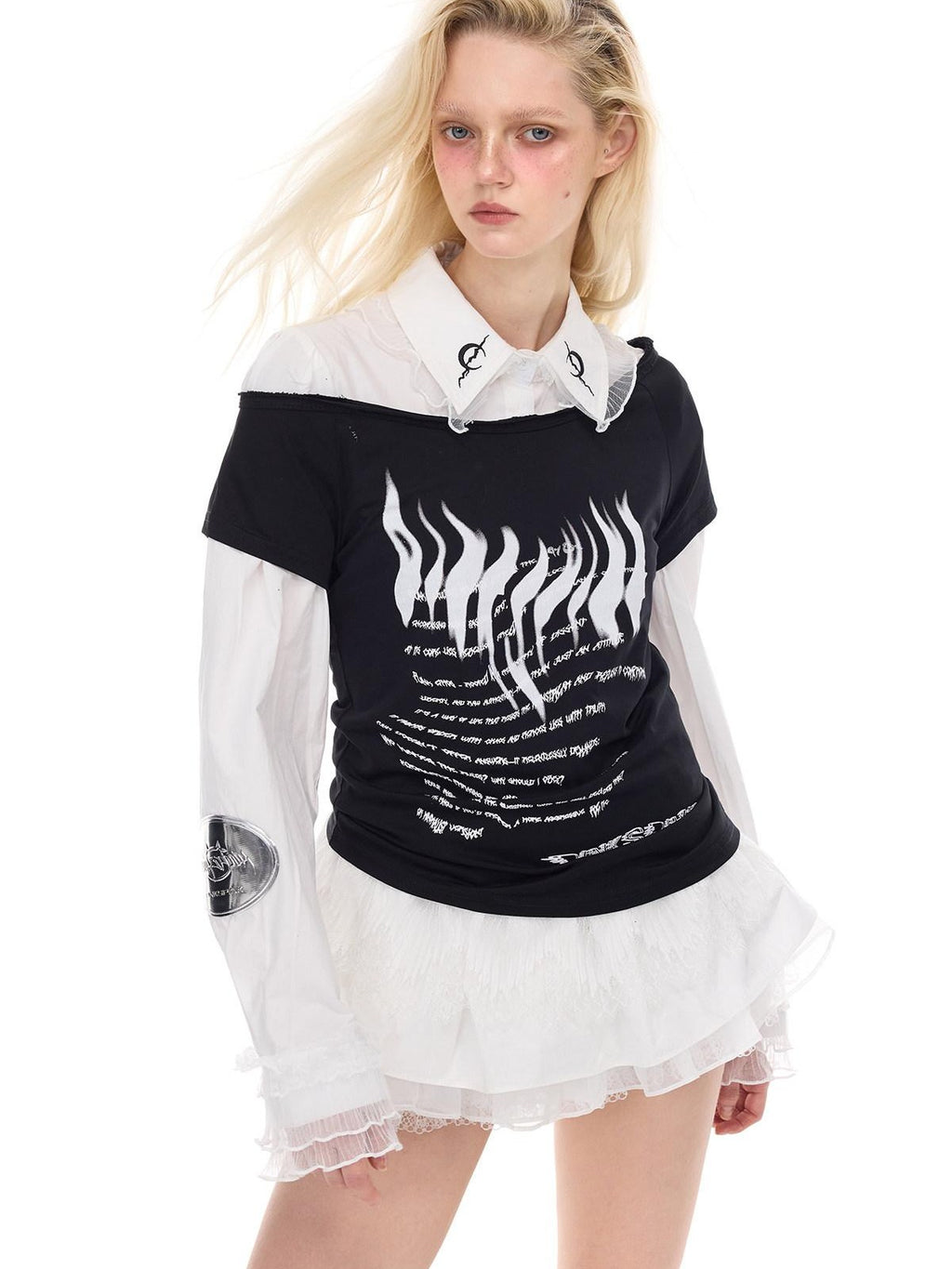 PINKSPINK Lace Ruffle Polo Collar Button Long Sleeve Uv Protection Women's Cotton Shirts