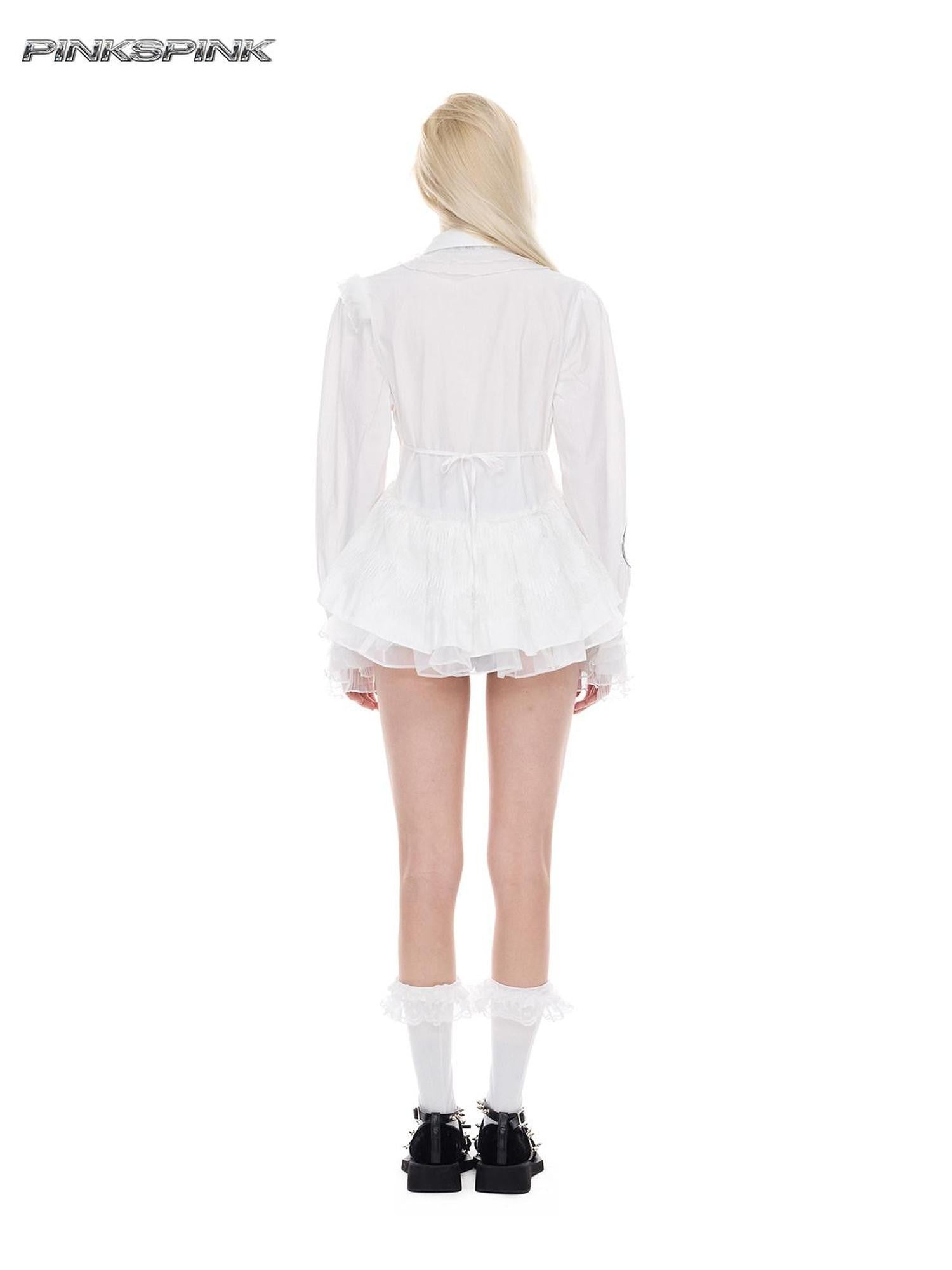 PINKSPINK Lace Ruffle Polo Collar Button Long Sleeve Uv Protection Women's Cotton Shirts