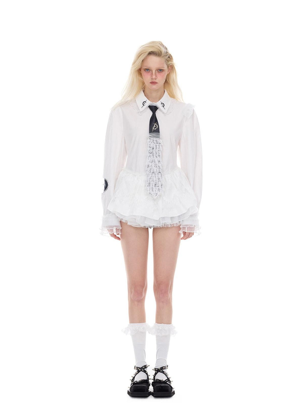 PINKSPINK Lace Ruffle Polo Collar Button Long Sleeve Uv Protection Women's Cotton Shirts