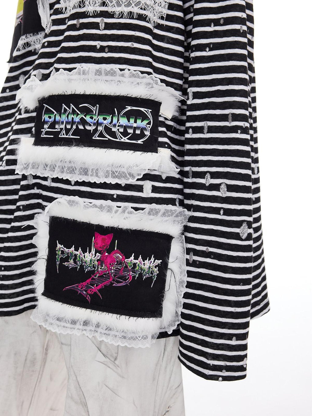 PINKSPINK Lace Trim Striped Printed Punk Frog Women's Cotton Long Sleeve T-shirts