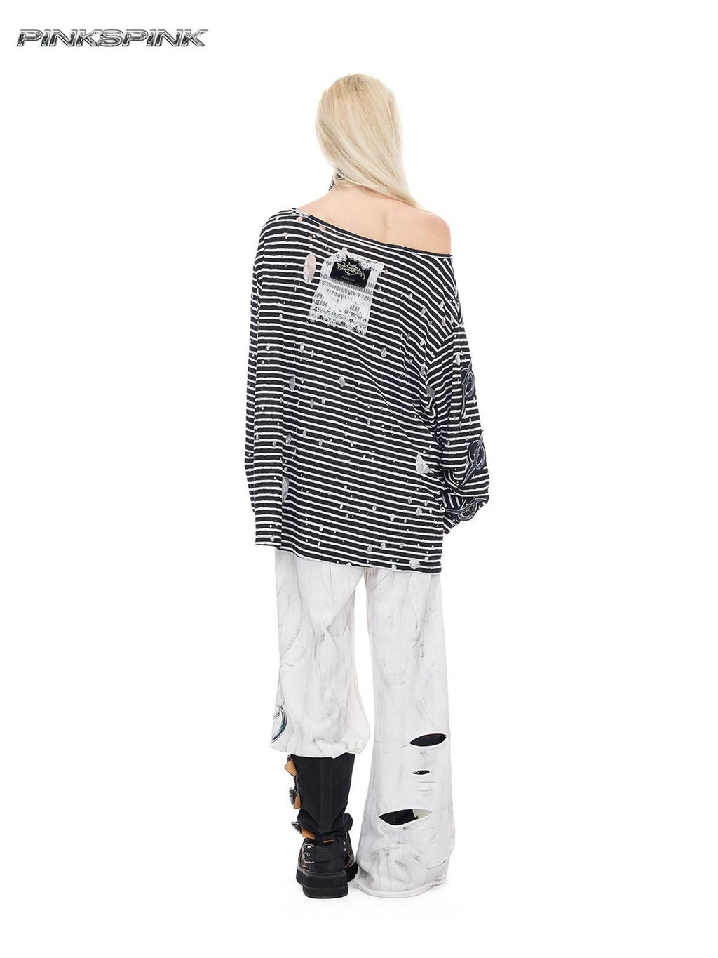 PINKSPINK Lace Trim Striped Printed Punk Frog Women's Cotton Long Sleeve T-shirts