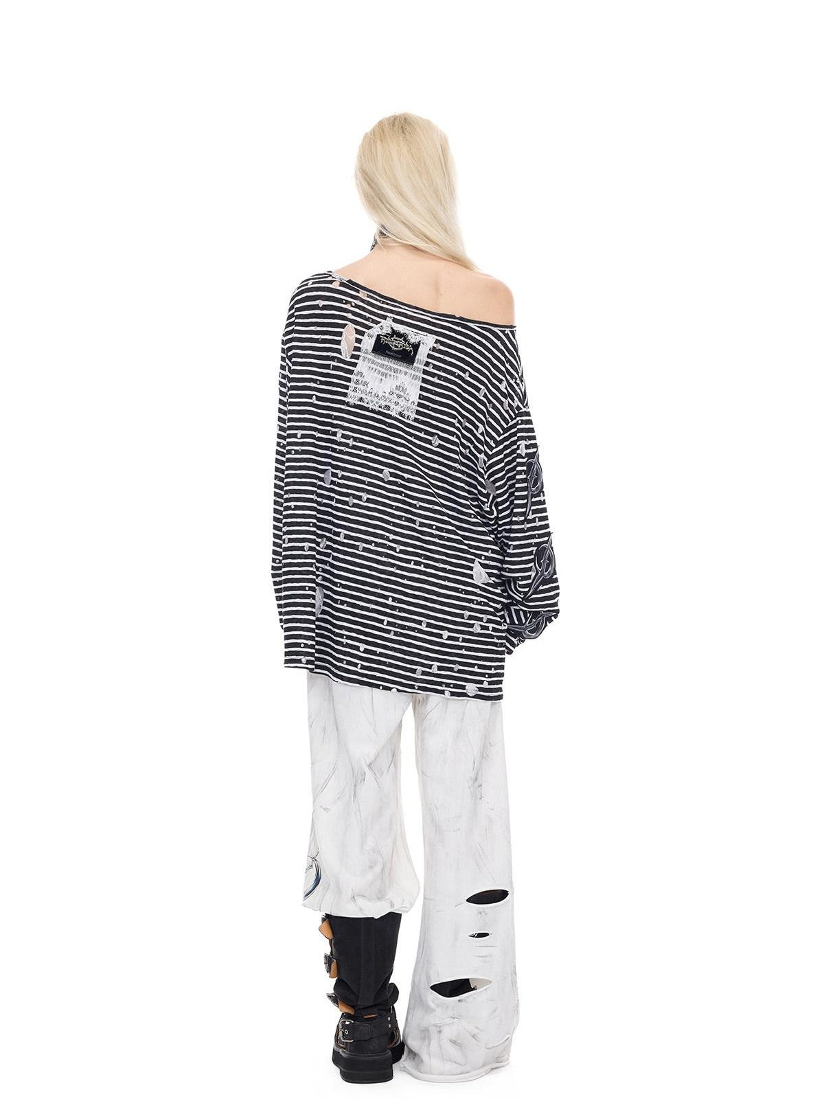 PINKSPINK Lace Trim Striped Printed Punk Frog Women's Cotton Long Sleeve T-shirts