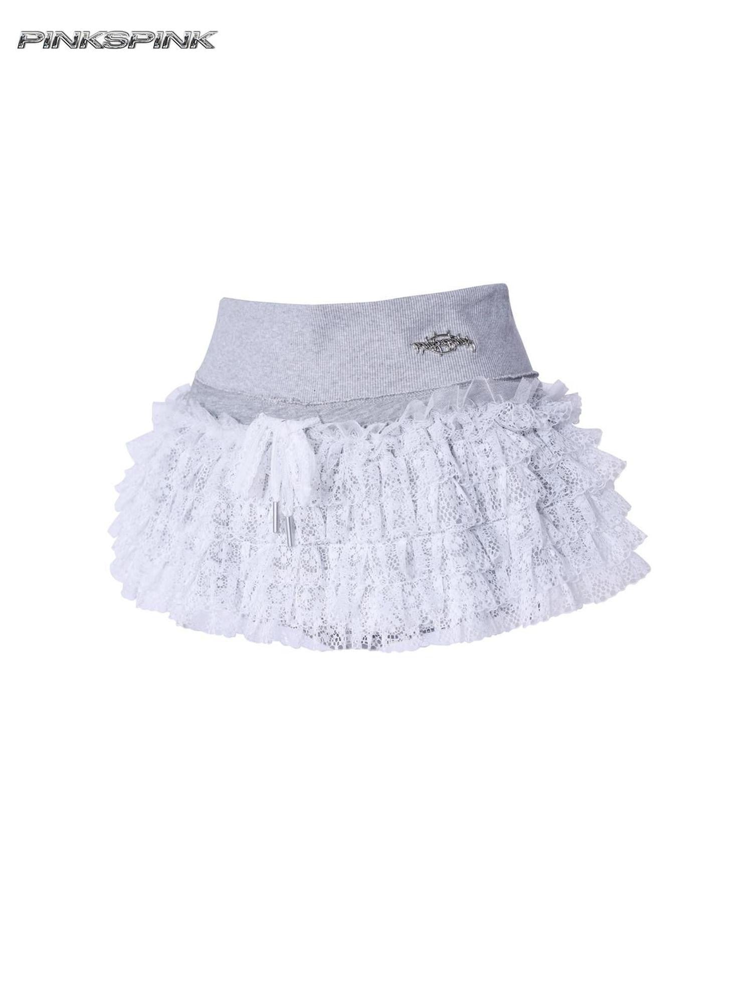 PINKSPINK Layered Lace Embroidered Punk Women's Polyester Micro Stretch Hot Pants
