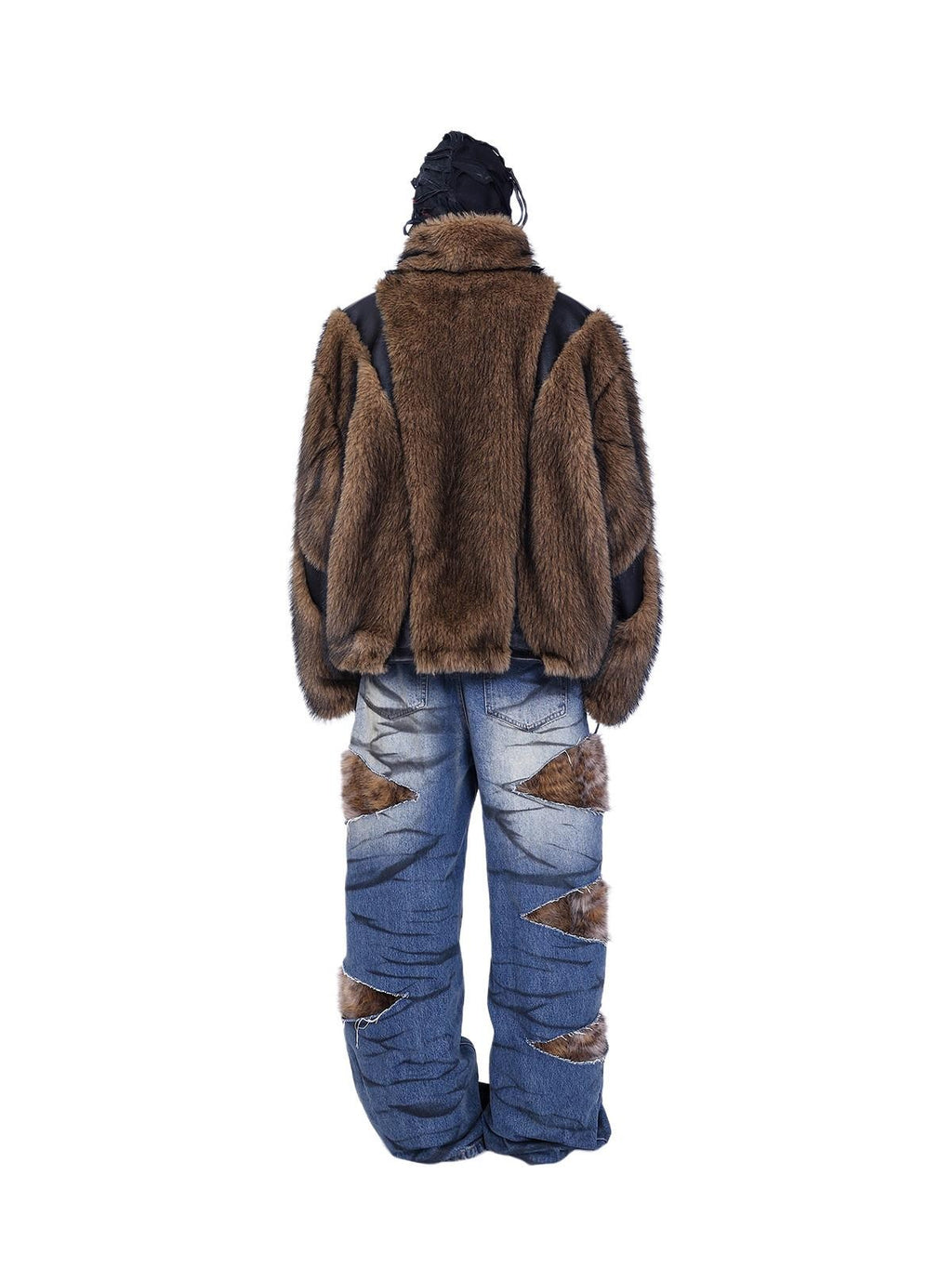 PINKSPINK Layered Leopard Fur Low Rise Wide Leg Women's Denim Ripped Jeans