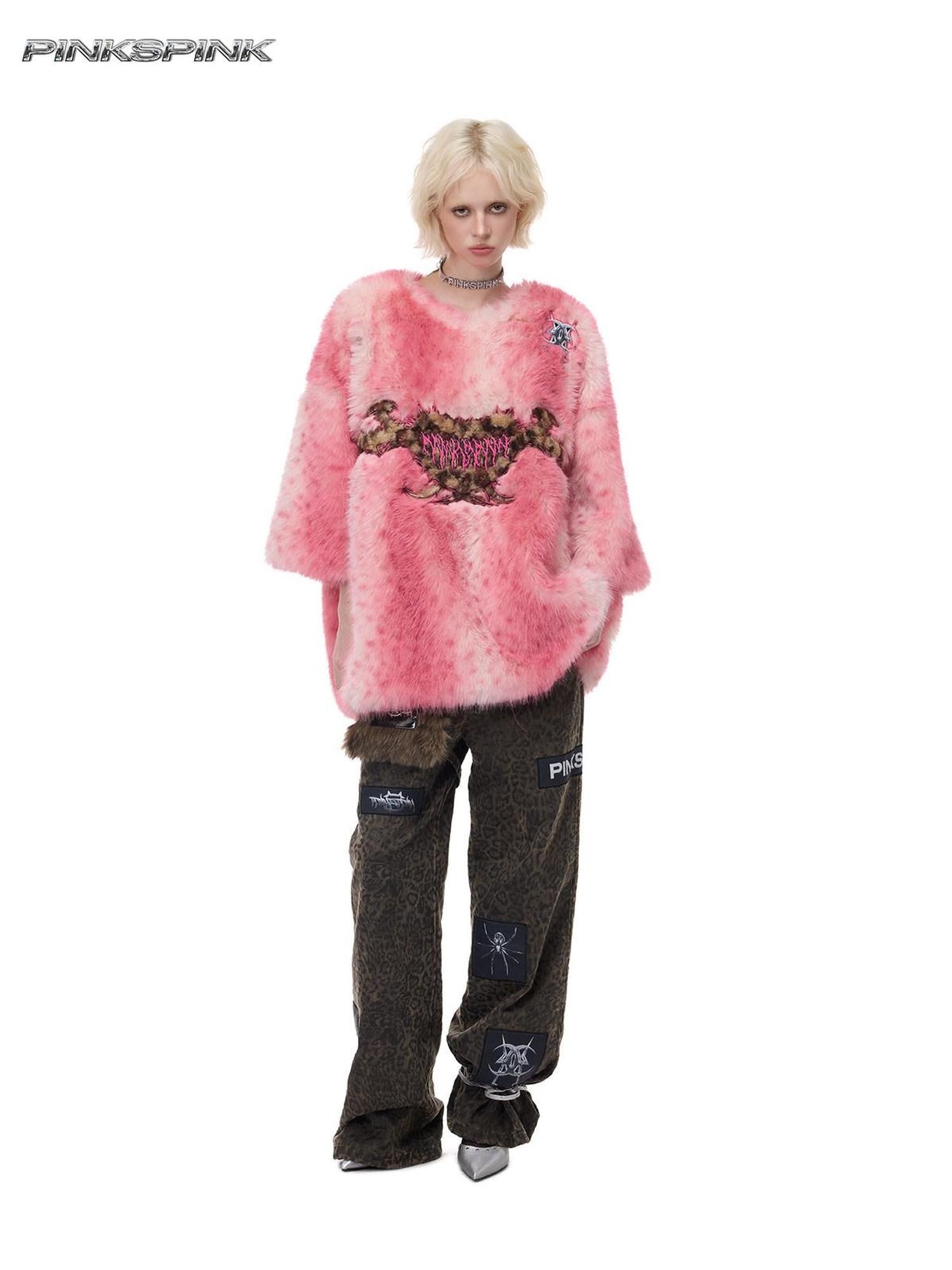 PINKSPINK Leopard Applique Hanging Pocket Women's Cotton Straight-leg Pants