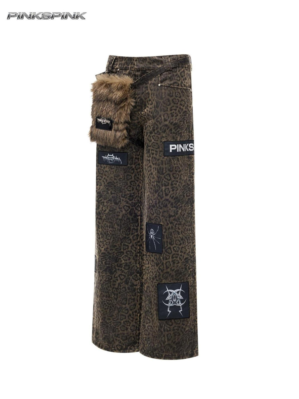 PINKSPINK Leopard Applique Hanging Pocket Women's Cotton Straight-leg Pants