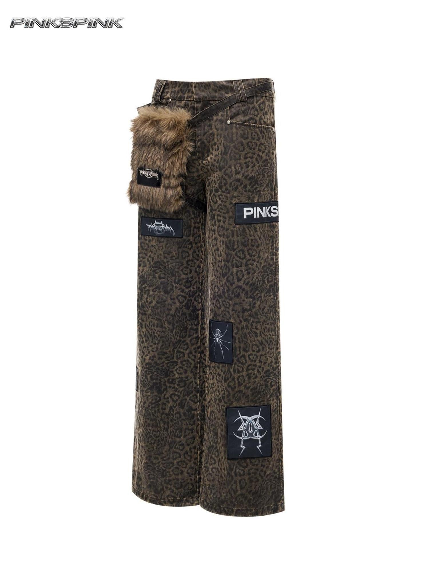 PINKSPINK Leopard Applique Hanging Pocket Women's Cotton Straight-leg Pants