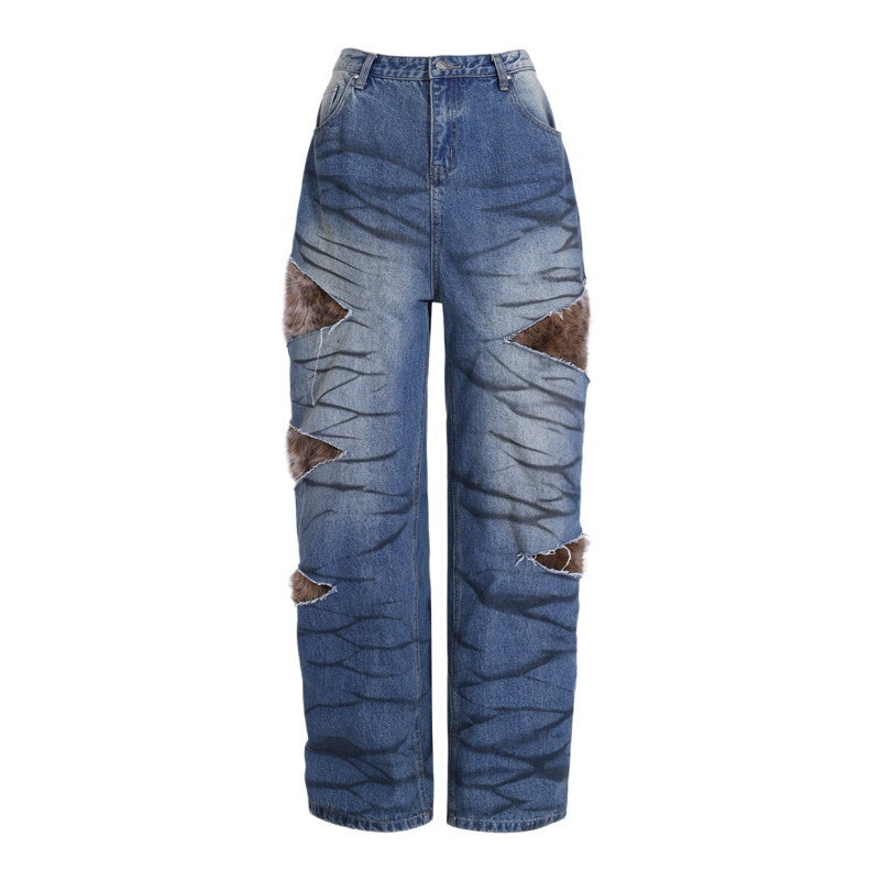 PINKSPINK_Leopard_Fur_Layered_Distressed_Wide_Leg_Low_Waist_Women's_Denim_Ripped_Jeans_861867724675_MISSTT