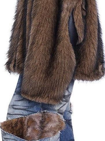 PINKSPINK Leopard Fur Layered Distressed Wide Leg Low Waist Women's Denim Ripped Jeans