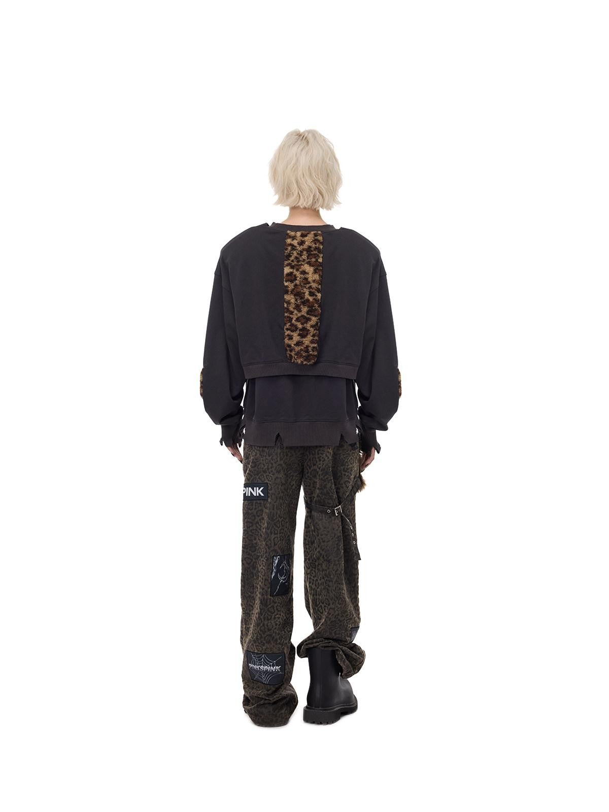 PINKSPINK Leopard Heart Thorn Applique Ripped Punk Women's Hooded Sweatshirts