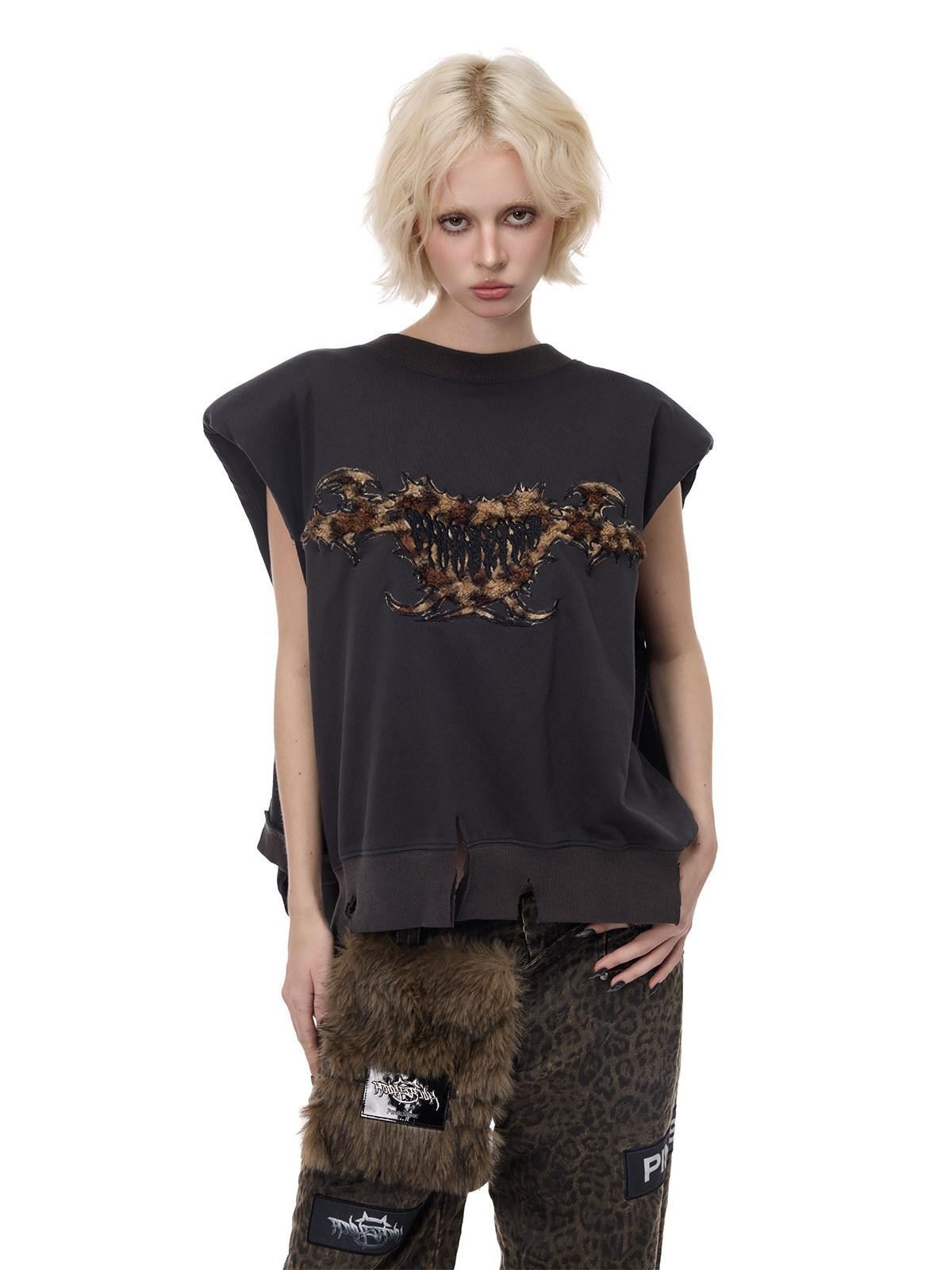 PINKSPINK Leopard Heart Thorn Applique Ripped Punk Women's Hooded Sweatshirts