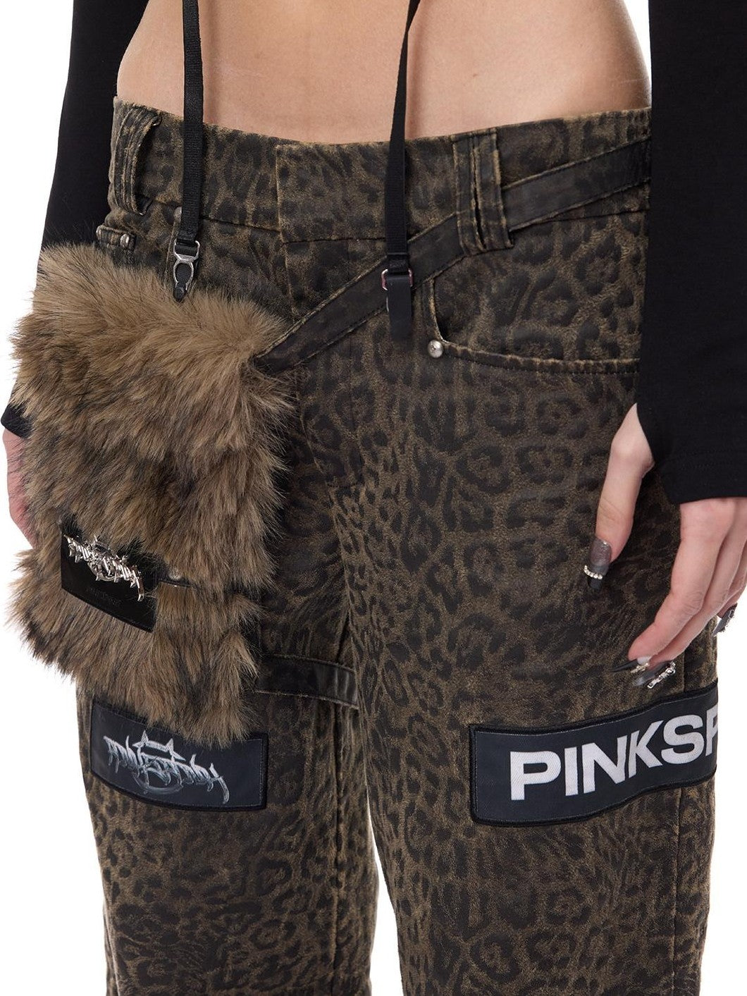 PINKSPINK Leopard Print Patch Applique Hanging Pocket Women's Cotton Straight-leg Pants
