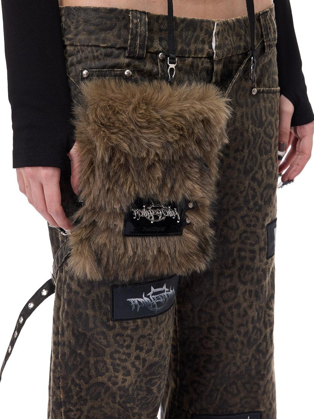 PINKSPINK Leopard Print Patch Applique Hanging Pocket Women's Cotton Straight-leg Pants