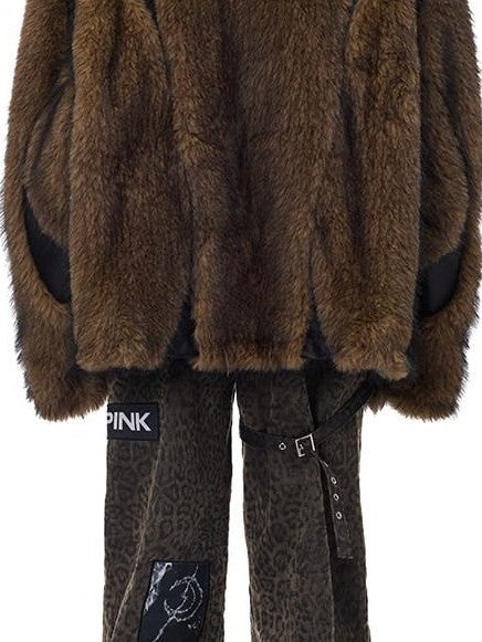 PINKSPINK Leopard Print Patch Applique Hanging Pocket Women's Cotton Straight-leg Pants