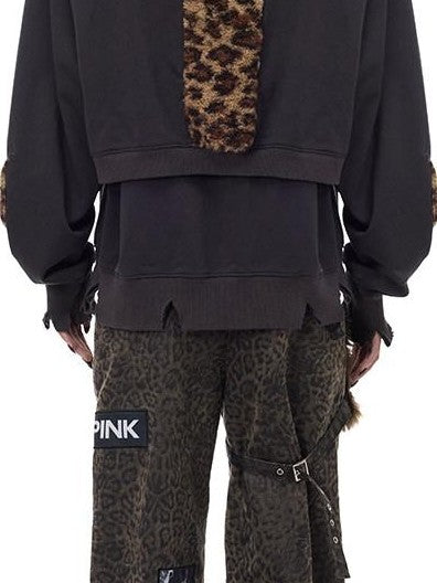 PINKSPINK Leopard Print Patch Applique Hanging Pocket Women's Cotton Straight-leg Pants