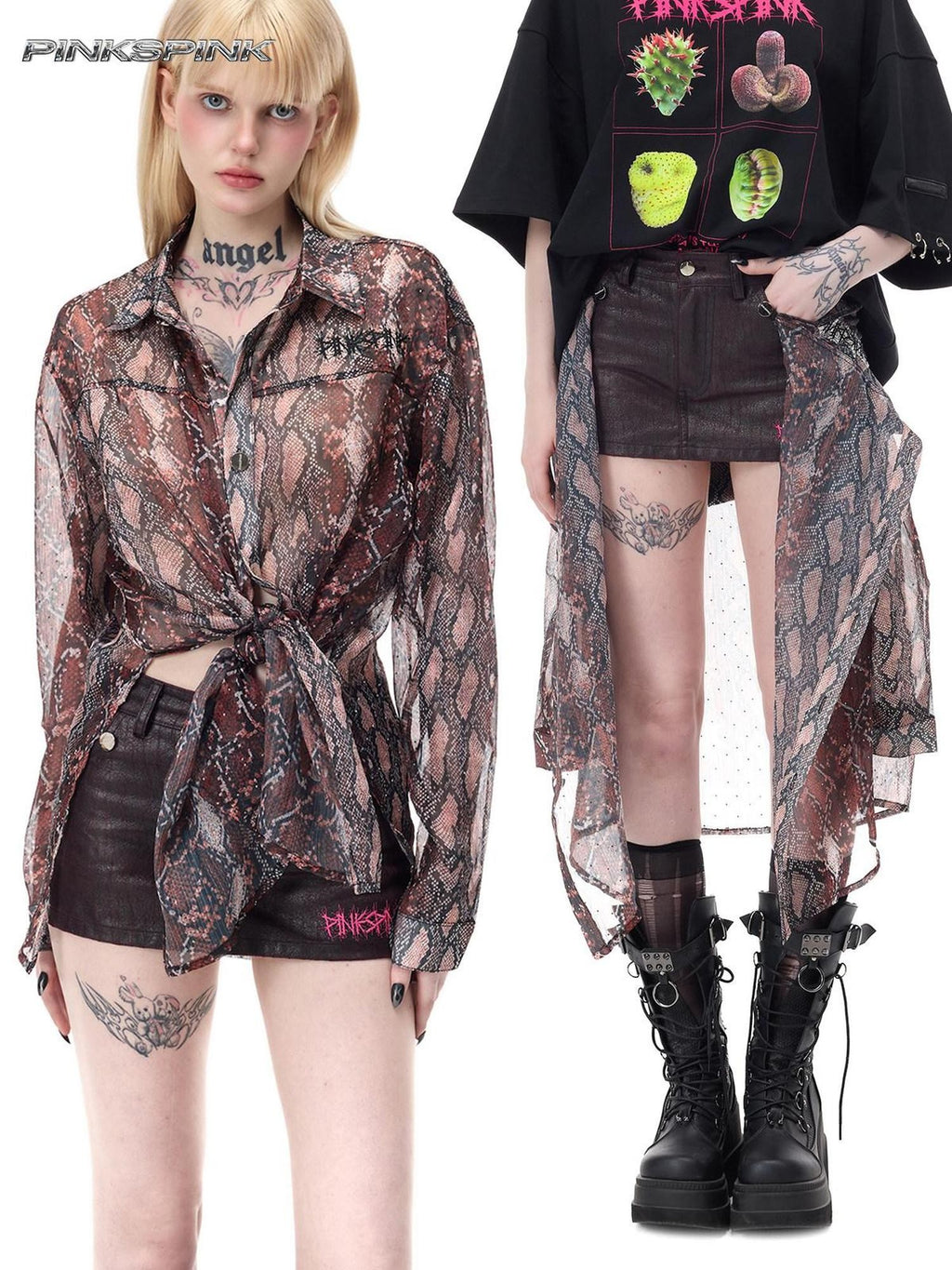 PINKSPINK Leopard Print Rhinestone Mesh A Line Women's Triacetate Mini Matching Skirt Sets
