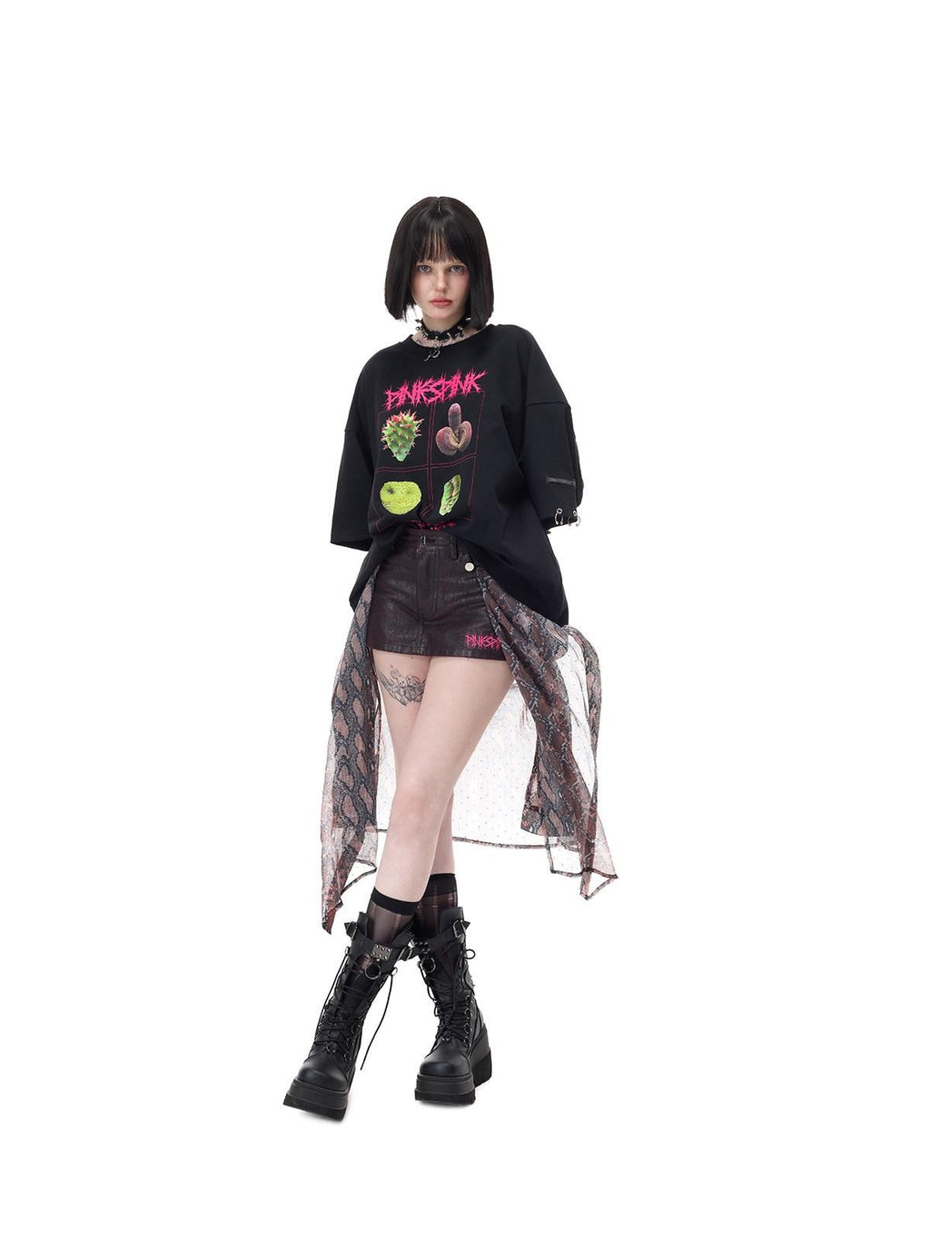 PINKSPINK Leopard Print Rhinestone Mesh A Line Women's Triacetate Mini Matching Skirt Sets