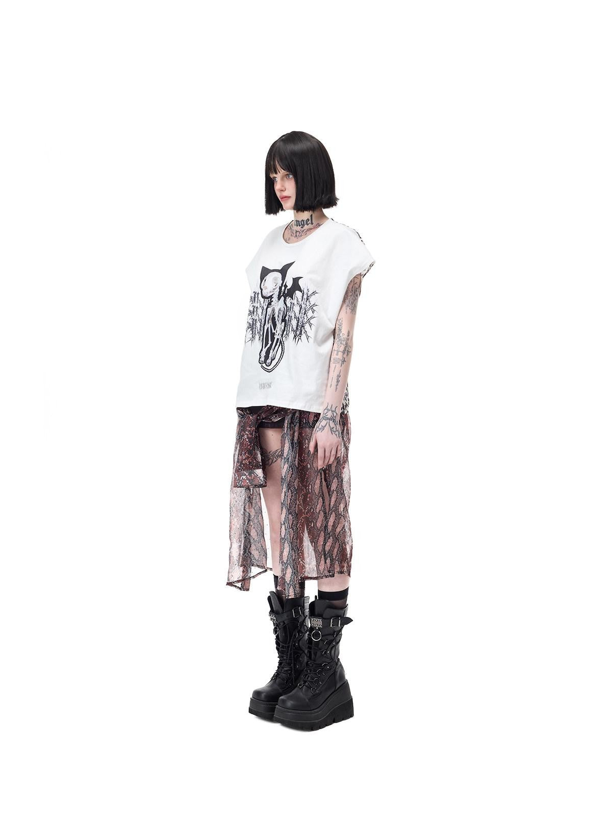 PINKSPINK Leopard Print Rhinestone Mesh A Line Women's Triacetate Mini Matching Skirt Sets