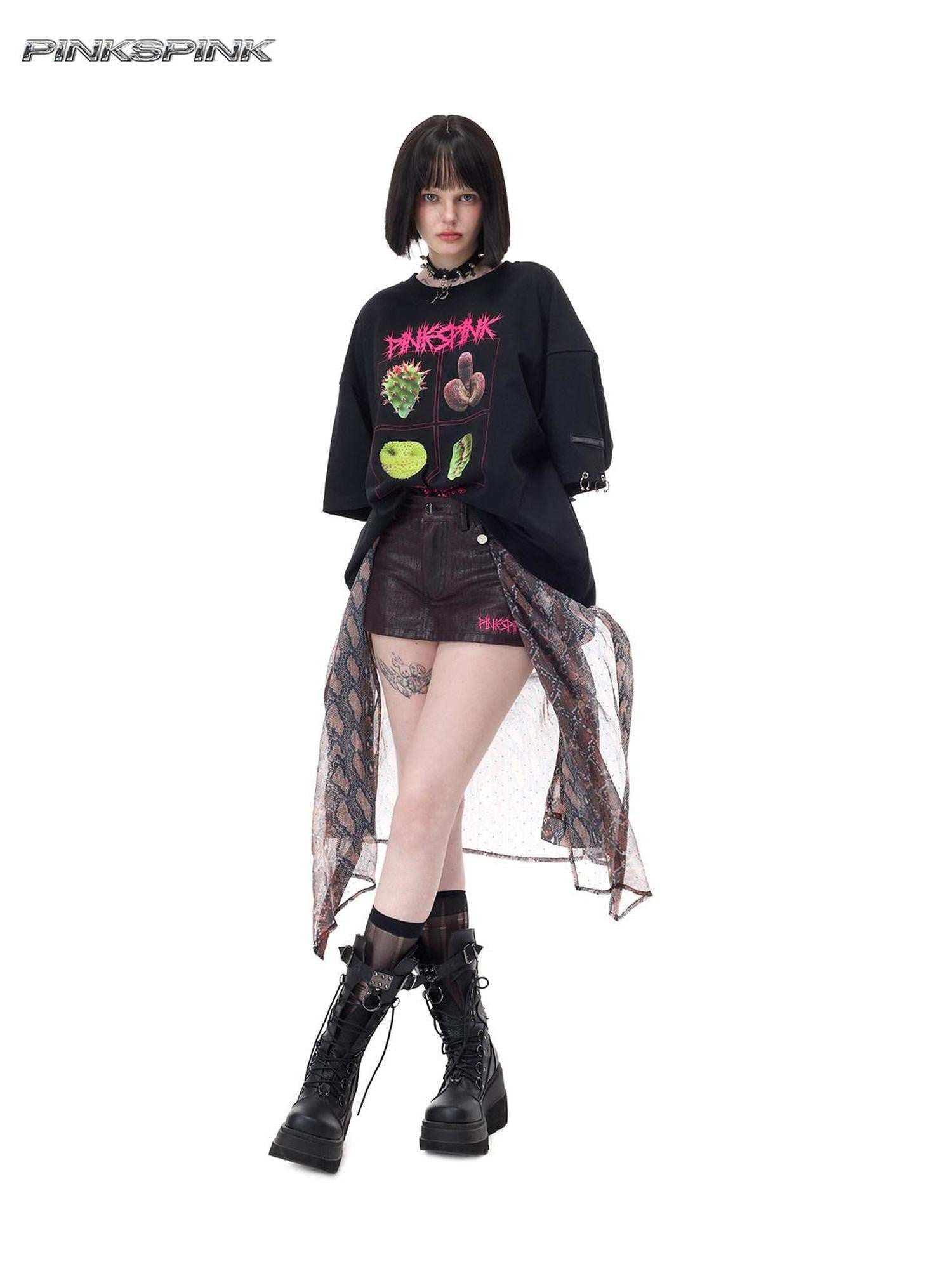 PINKSPINK Leopard Print Rhinestone Mesh A Line Women's Triacetate Mini Matching Skirt Sets