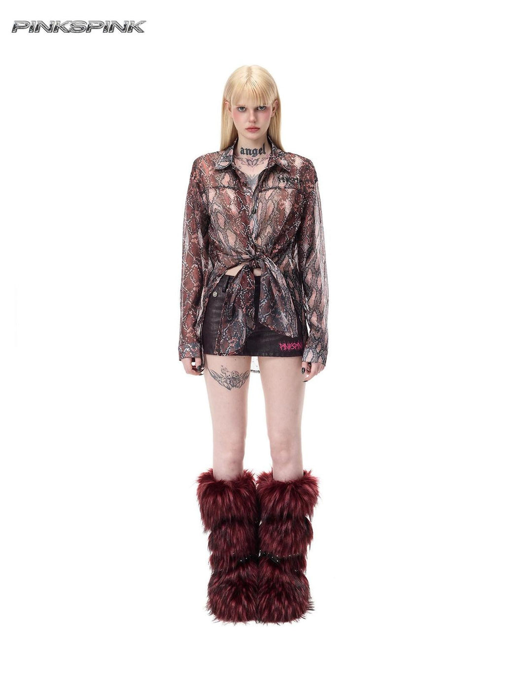 PINKSPINK Leopard Print Rhinestone Mesh A Line Women's Triacetate Mini Matching Skirt Sets