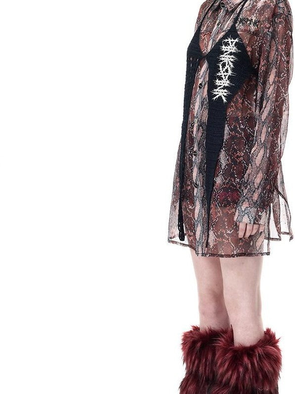 PINKSPINK Leopard Print Rhinestone Mesh Women's Triacetate Coated Matching Skirt Sets