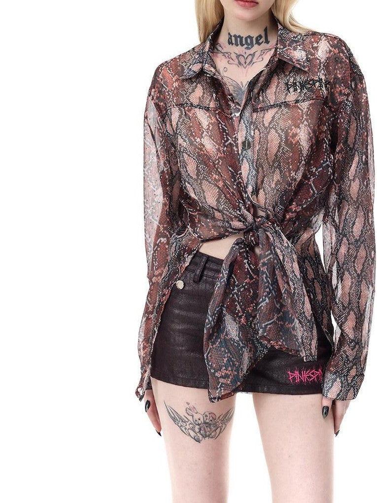 PINKSPINK Leopard Print Rhinestone Mesh Women's Triacetate Coated Matching Skirt Sets