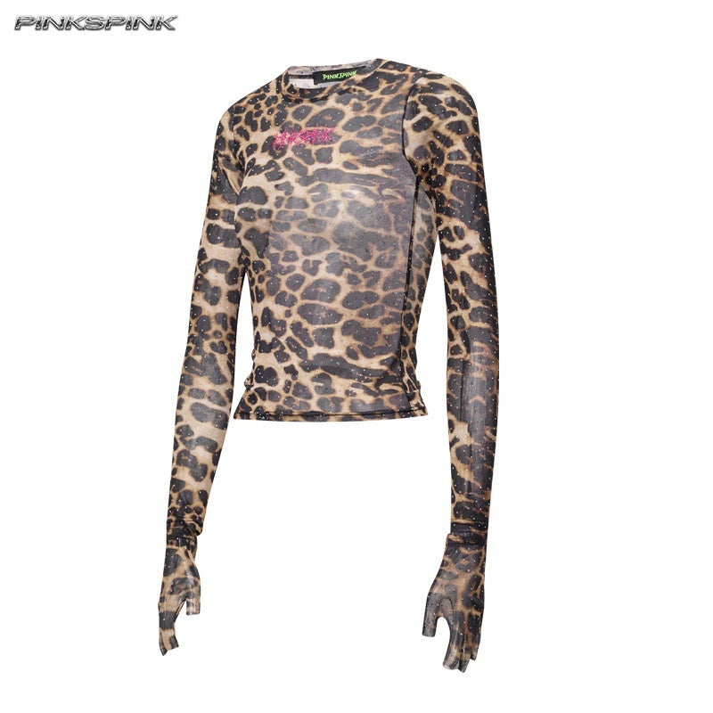 PINKSPINK_Leopard_Rhinestone_Thorn_Embroidered_Sheer_Women's_Long_Sleeve_T-shirts_1045762058917_MISSTT