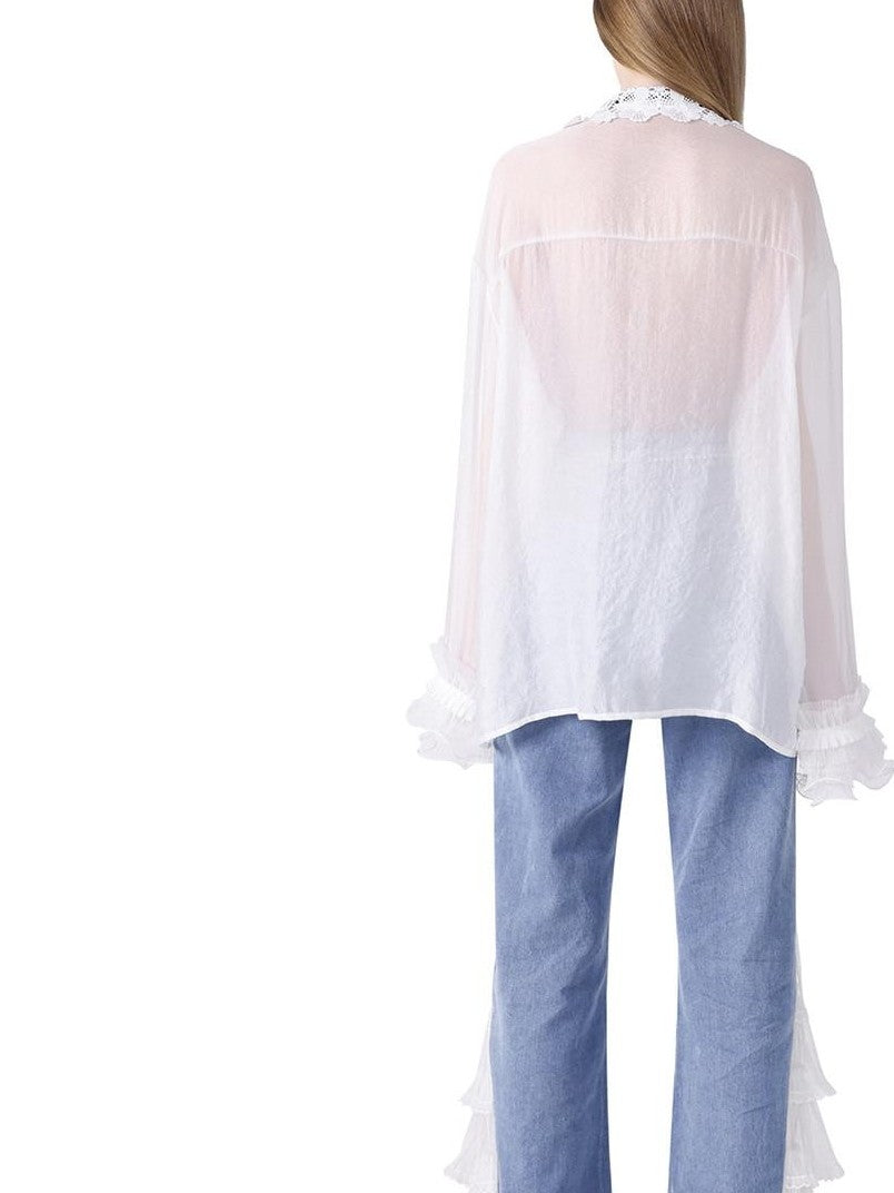 PINKSPINK Light Wash Structured Lace Trim High Waist Women's Denim Flare Jeans