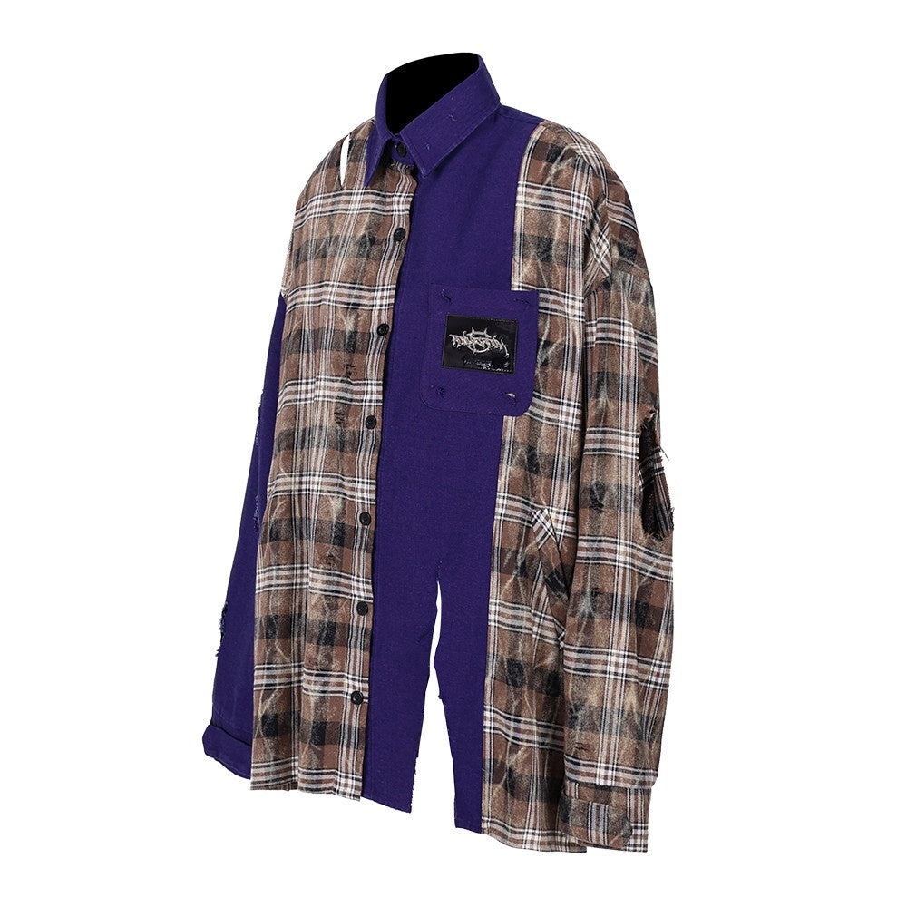 PINKSPINK_Lilac_Patchwork_Tie_Dye_Plaid_Distressed_Polo_Women's_Oversized_Shirts_684999692639_MISSTT