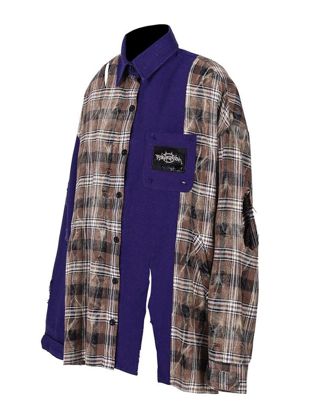 PINKSPINK Lilac Patchwork Tie Dye Plaid Distressed Polo Women's Oversized Shirts