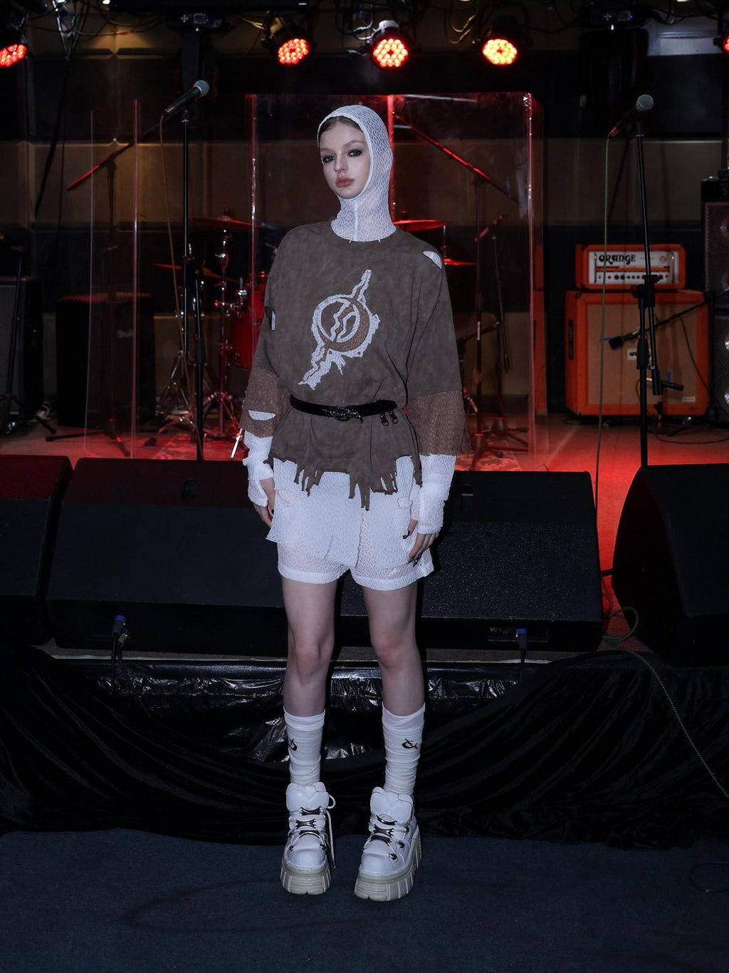 PINKSPINK Mesh Hooded Embroidered Slim Fit Women's Cotton Long Sleeve T-shirts