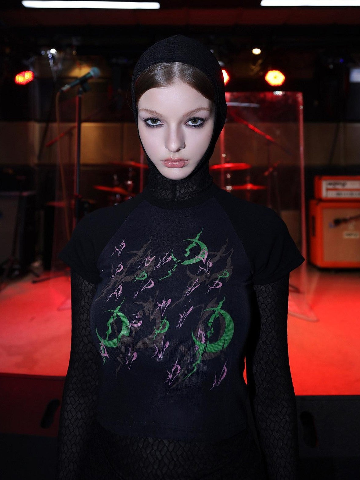 PINKSPINK Mesh Hooded Embroidered Slim Fit Women's Cotton Long Sleeve T-shirts