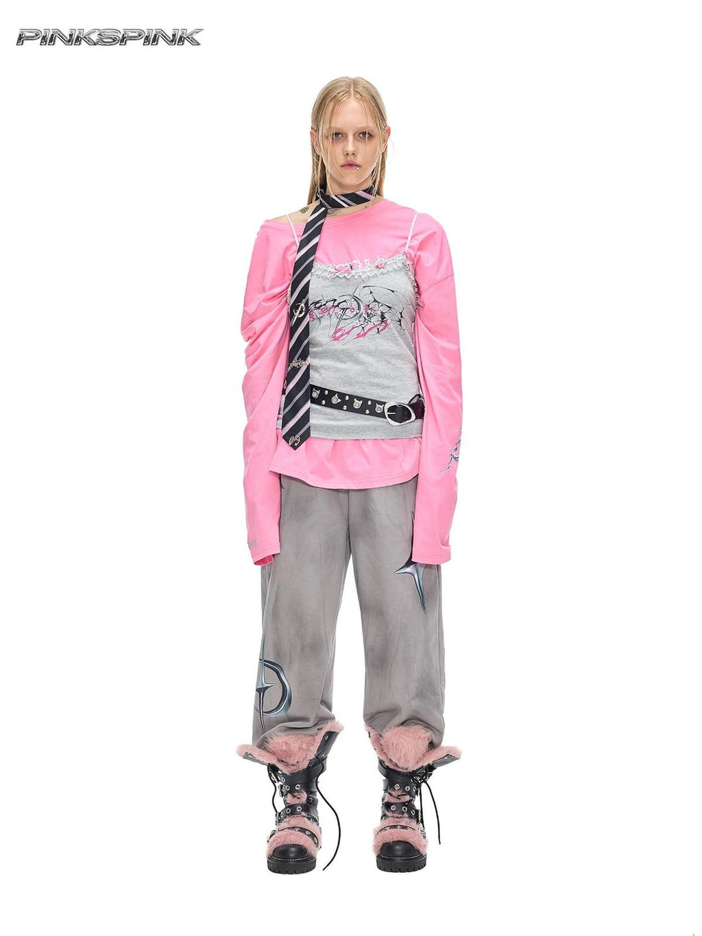 PINKSPINK Metal Punk Striped Women's Neckties