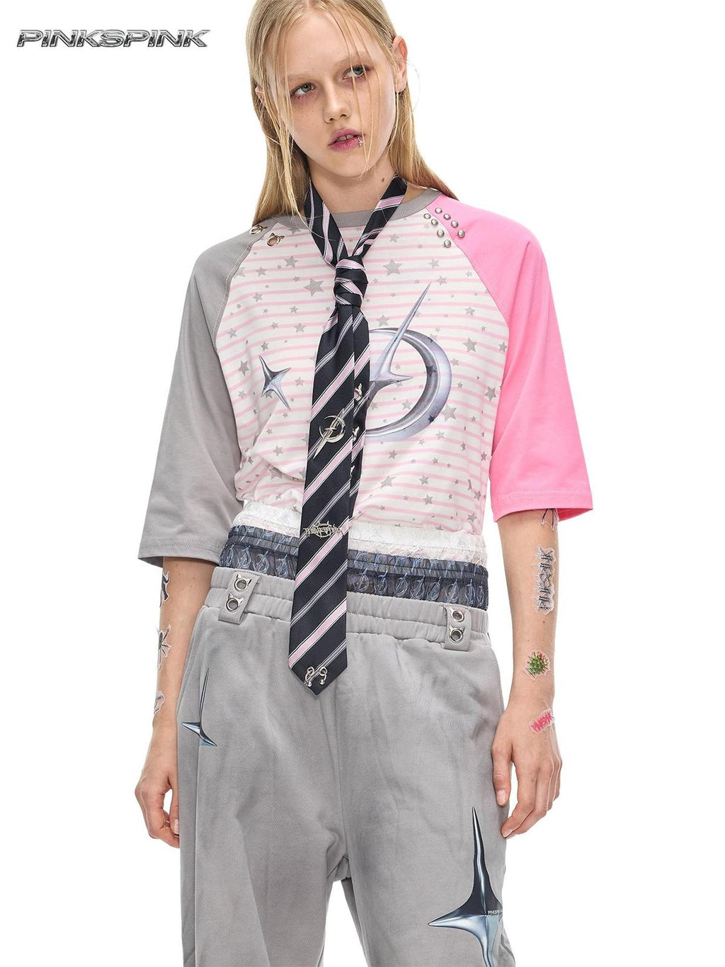 PINKSPINK Metal Punk Striped Women's Neckties
