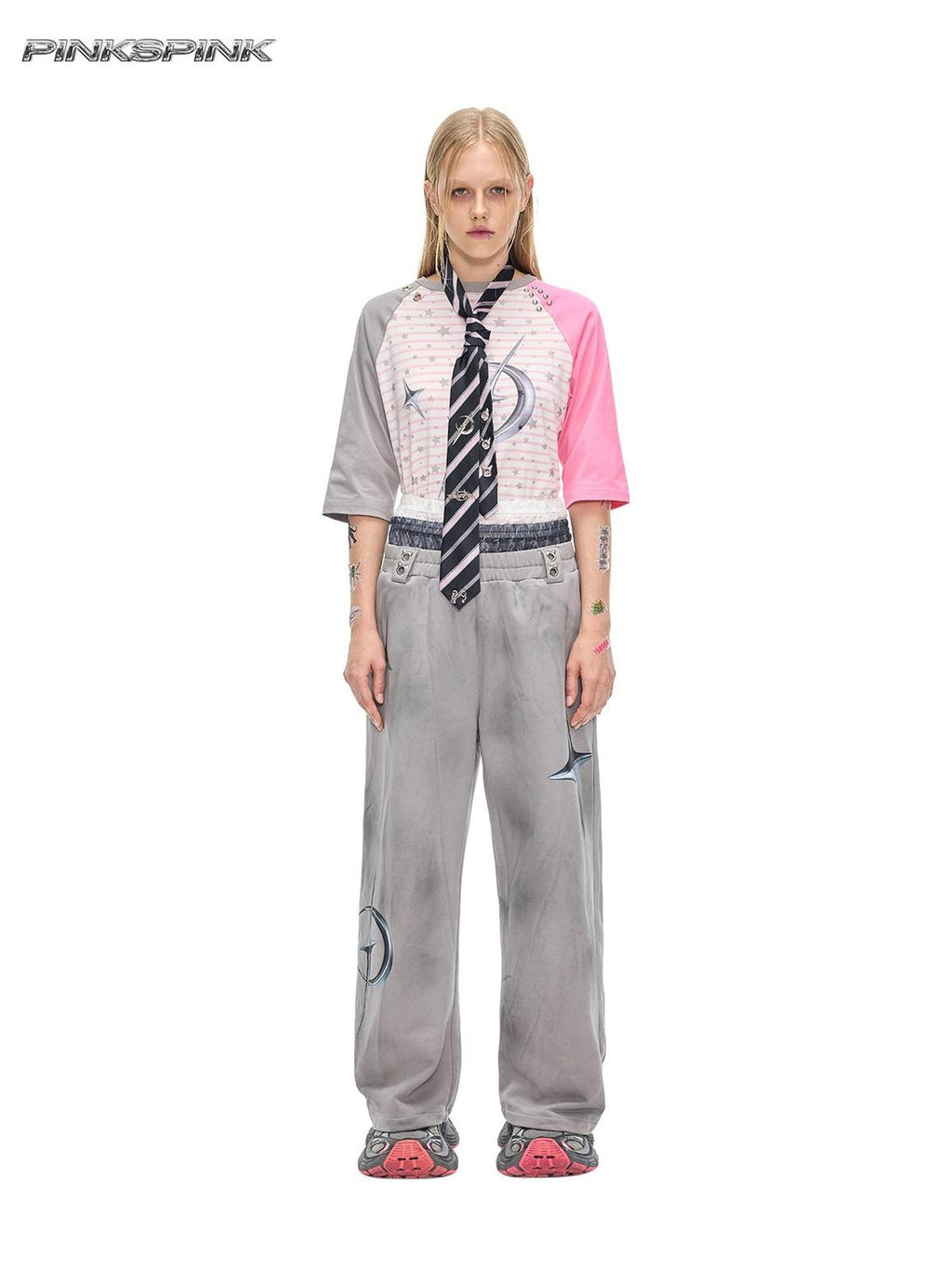 PINKSPINK Metal Punk Striped Women's Neckties