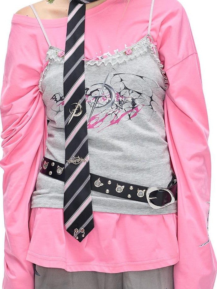 PINKSPINK Metal Punk Striped Women's Neckties