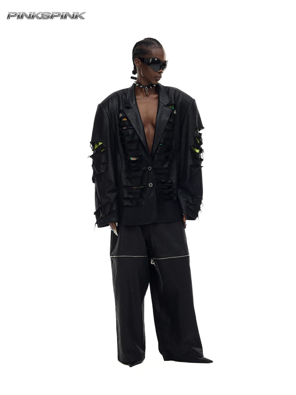 PINKSPINK Metallic Coated Low Rise Zipper Y2k Women's Denim Straight-leg Pants