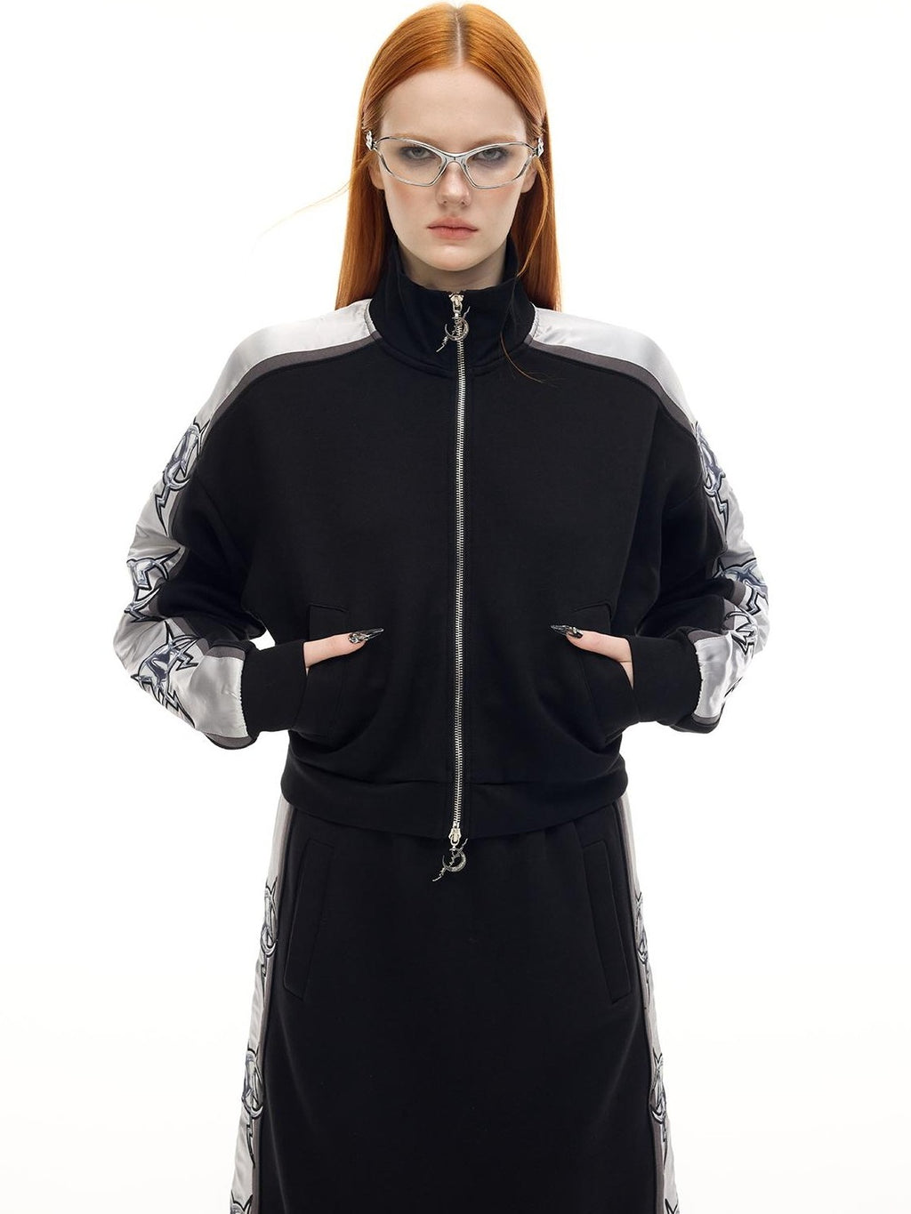 PINKSPINK Mirror High Neck Slim Fit Y2k Streetwear Women's Cropped Jackets