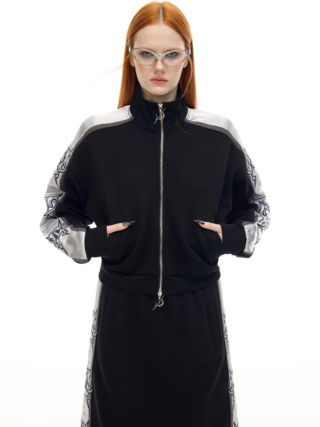PINKSPINK Mirror High Neck Slim Fit Y2k Streetwear Women's Cropped Jackets