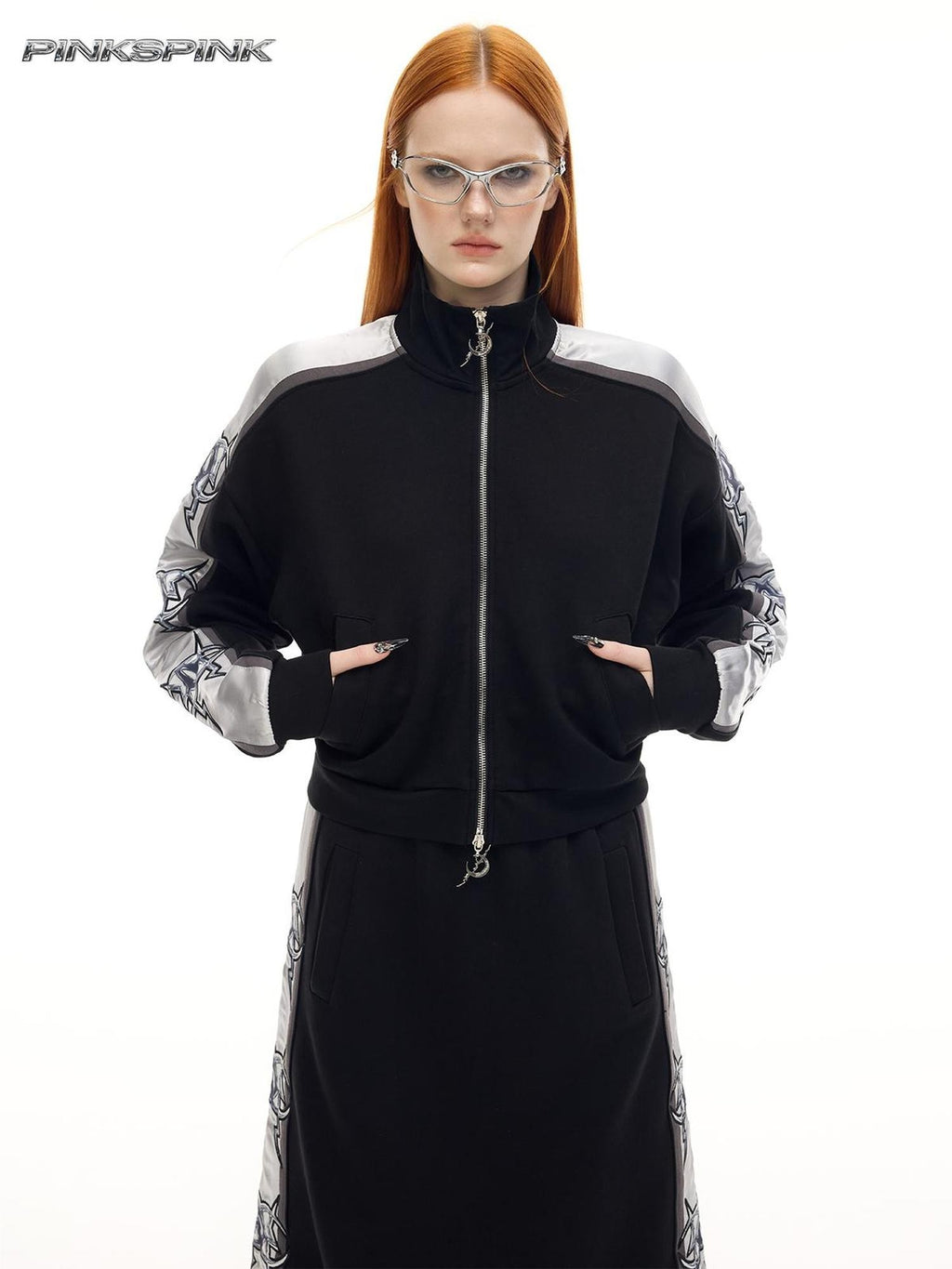 PINKSPINK Mirror High Neck Slim Fit Y2k Streetwear Women's Cropped Jackets