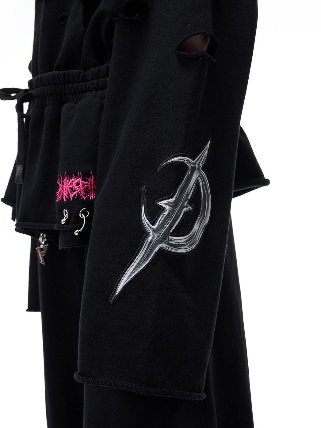 PINKSPINK Mohawk Studded Lettered Hand Distressed Washed Oversized Women's Zip-up Hoodies