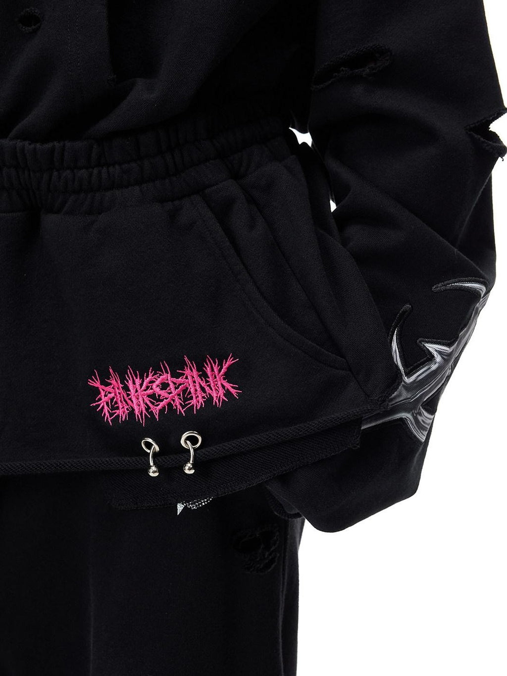 PINKSPINK Mohawk Studded Lettered Hand Distressed Washed Oversized Women's Zip-up Hoodies