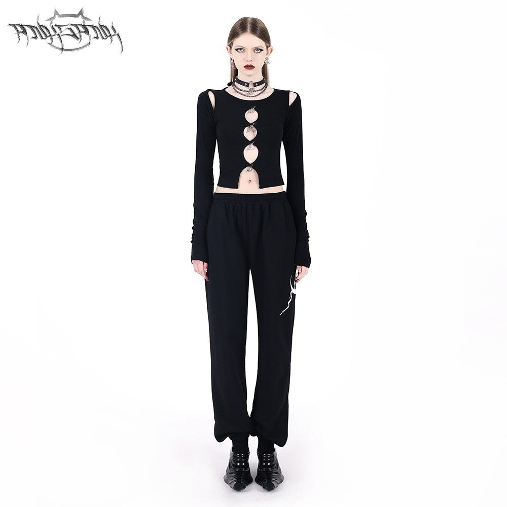 PINKSPINK_Moon_Pendant_Cutout_Low_Scoop_Neck_Buttoned_Women's_Acrylic_Long_Sleeve_T-shirts_669578414483_MISSTT
