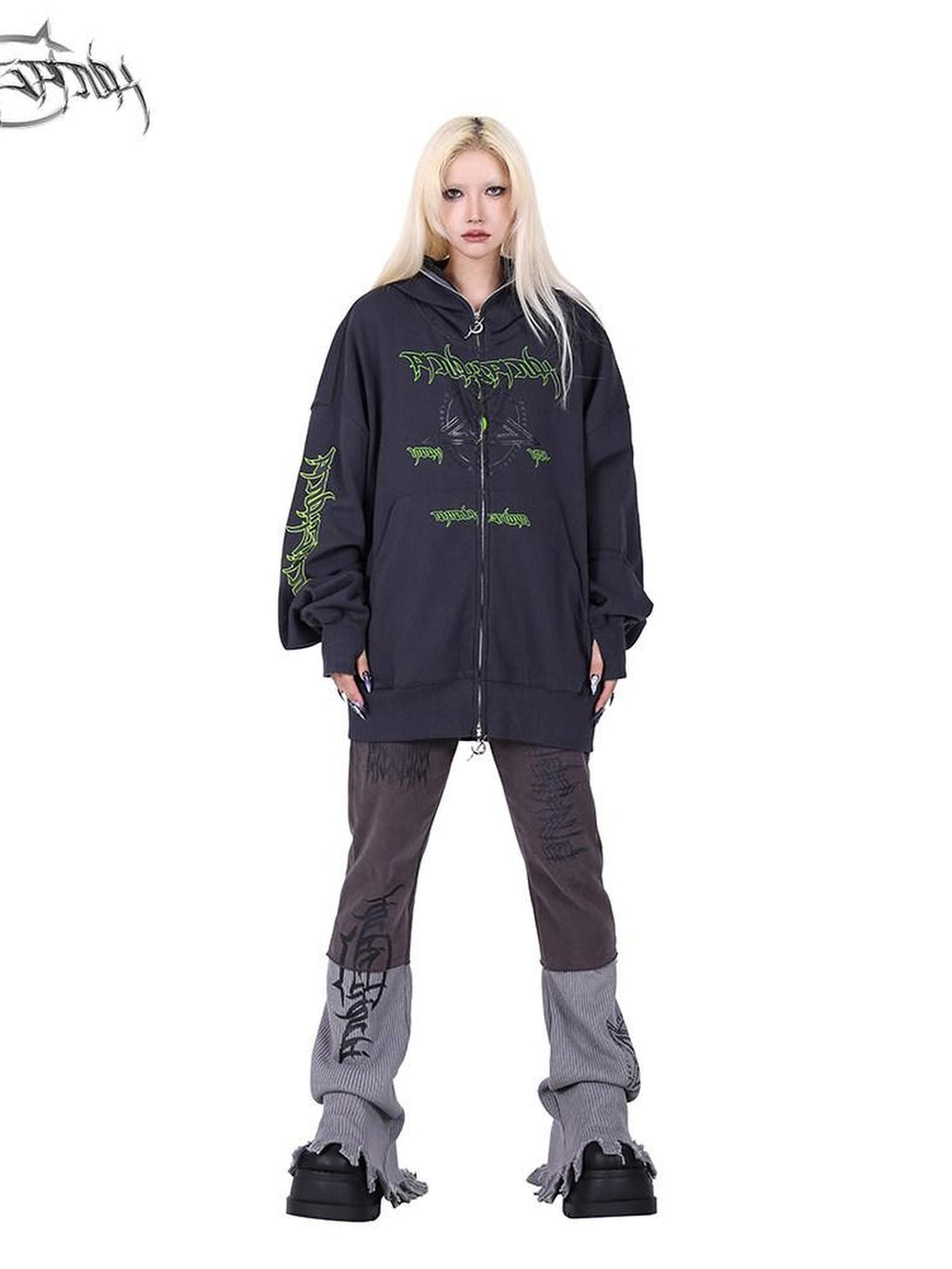 PINKSPINK Moon Star Embroidered Letter Print Double Zip Women's Cotton Zip-up Hoodies