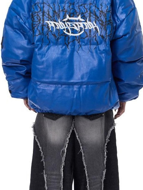 PINKSPINK Moto Pu Leather Zipper High Collar Women's Cotton Filled Puffer Jackets
