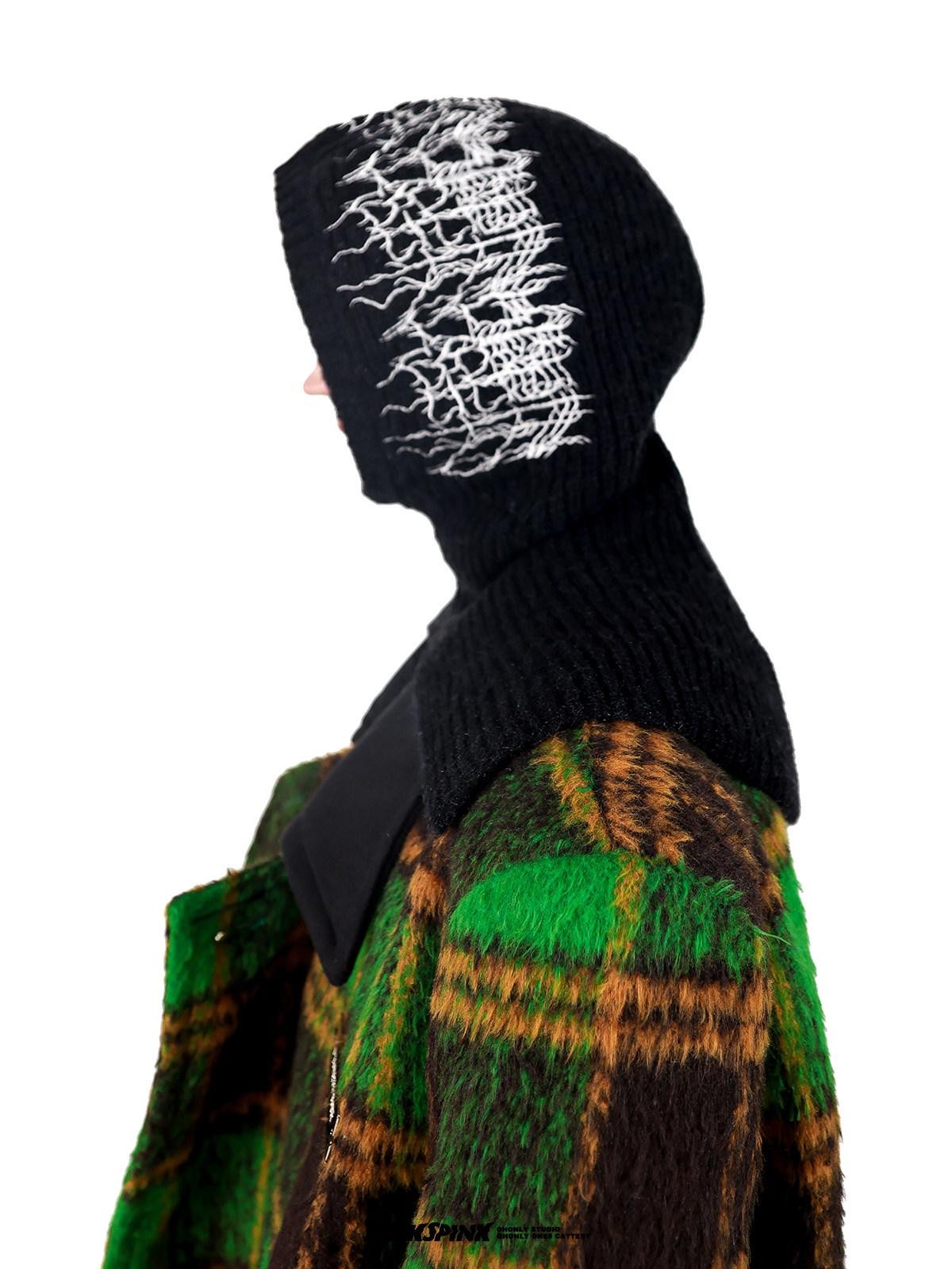 PINKSPINK Neon Thorn Logo Embroidered Gangster Mask Hood Women's Knitted Beanies