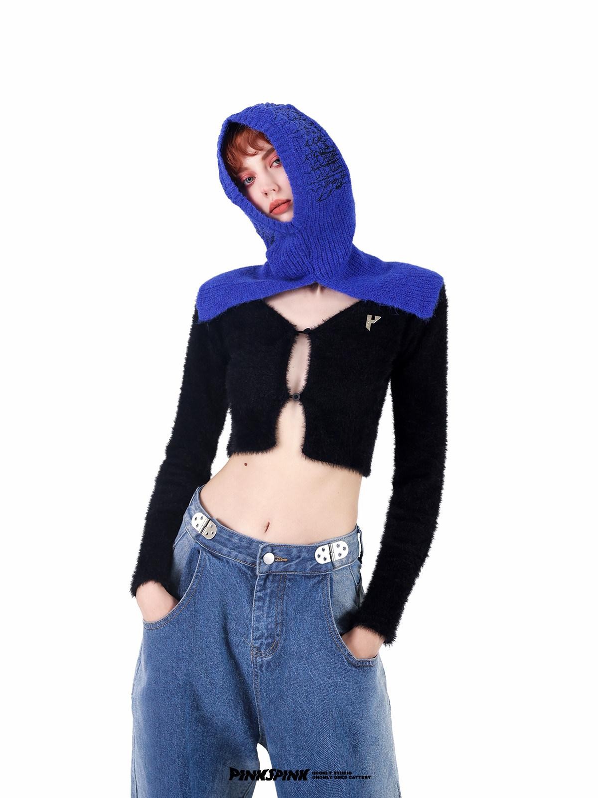 PINKSPINK Neon Thorn Logo Embroidered Gangster Mask Hood Women's Knitted Beanies