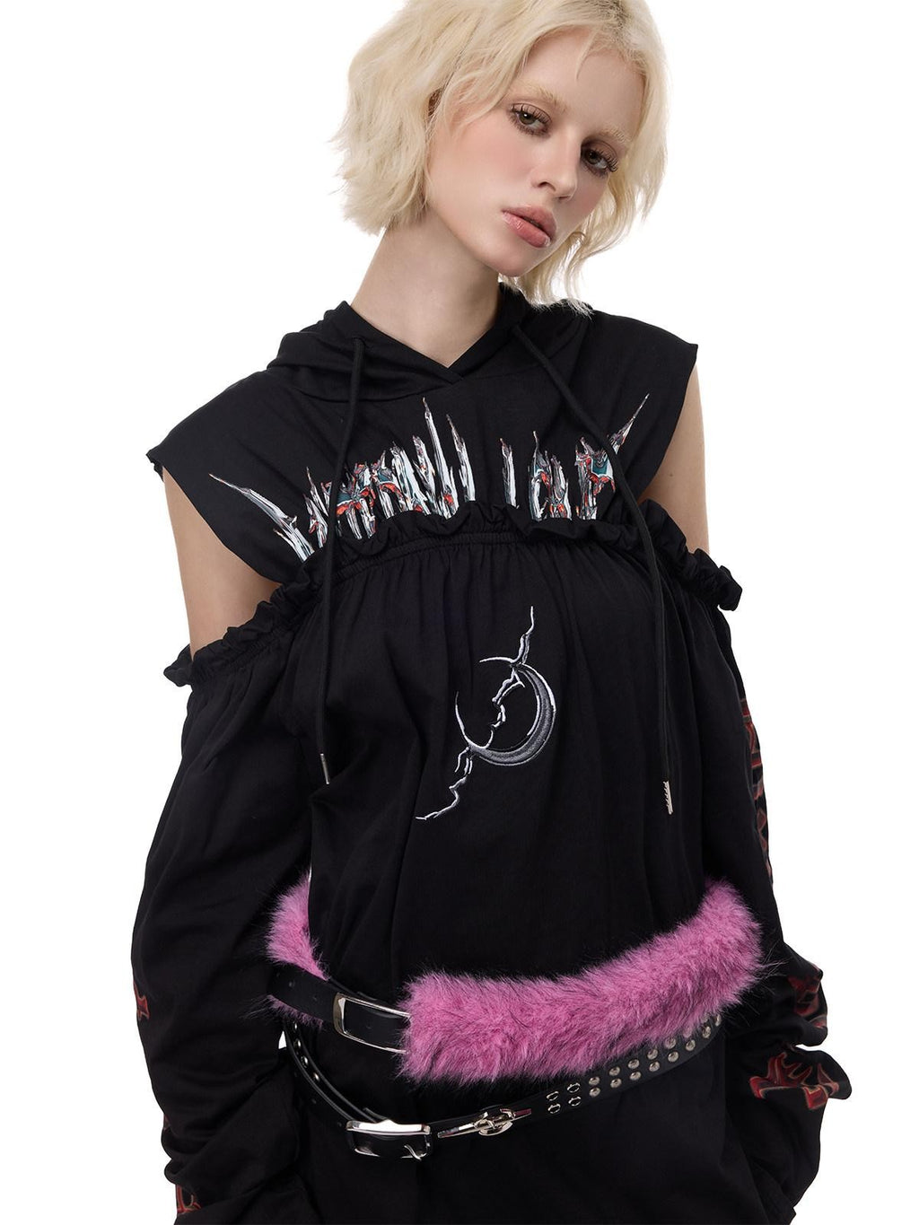 PINKSPINK Off Shoulder Patchwork Hooded Embroidered Women's Cotton Casual Midi Dresses
